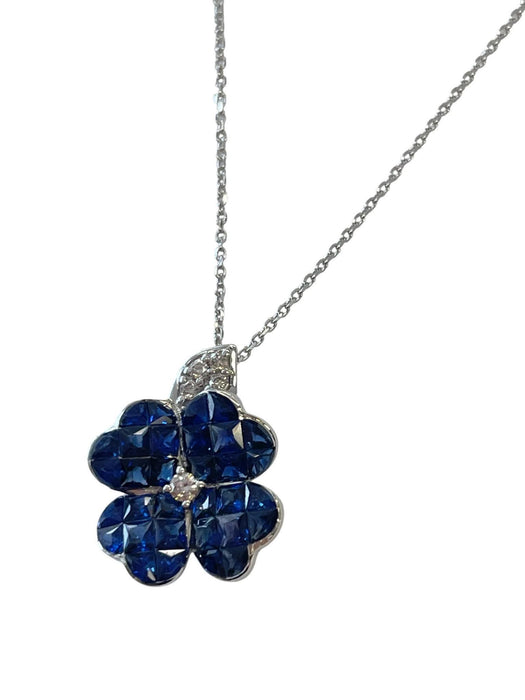 NO BRAND Clover Sapphire and Diamond Necklace