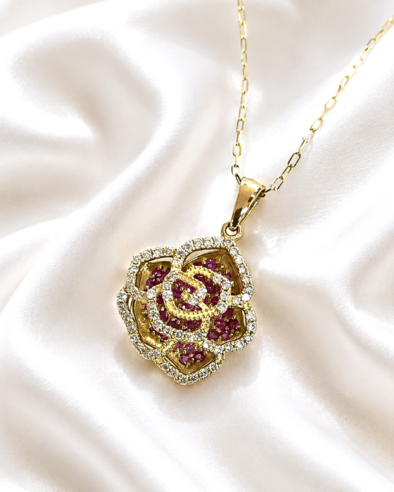 NO BRAND Camelia Pink Sapphire & Diamond Necklace
