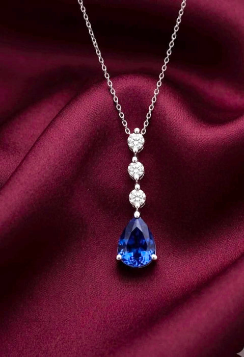 NO BRAND Tanzanite Pear Diamond Necklace