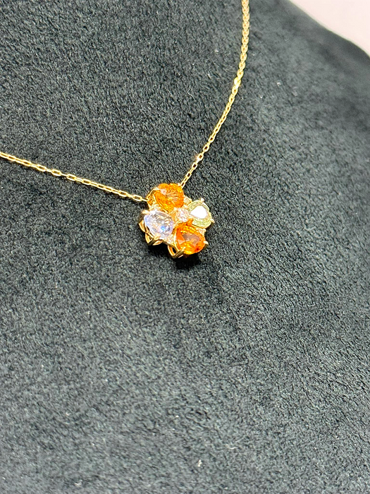 NO BRAND Clover Multicolor Sapphire & Diamond Necklace