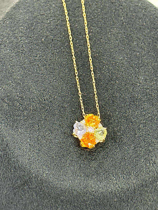 NO BRAND Clover Multicolor Sapphire & Diamond Necklace