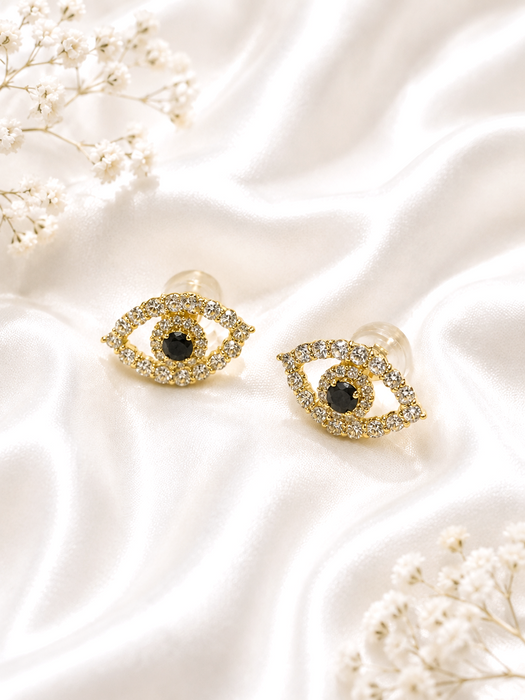NO BRAND Evil Eye Black & White Diamond Stud Earrings