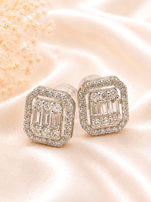 NO BRAND Square Baguette Diamond Earrings
