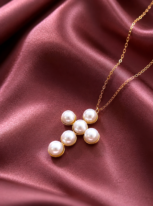 NO BRAND Cross Akoya Pearl Necklace