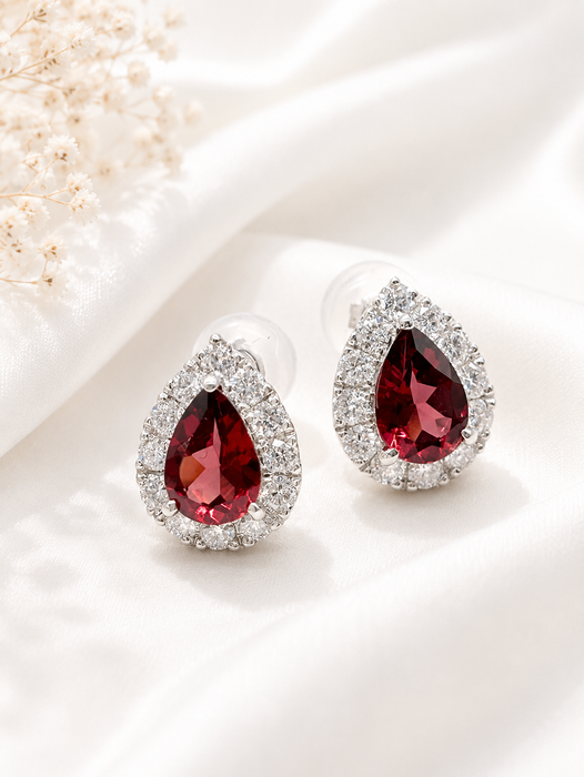 NO BRAND Pear Garnet Diamond Earrings