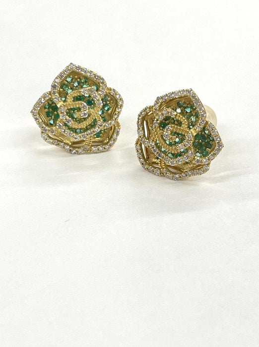 NO BRAND Camelia Emerald Diamond Earrings