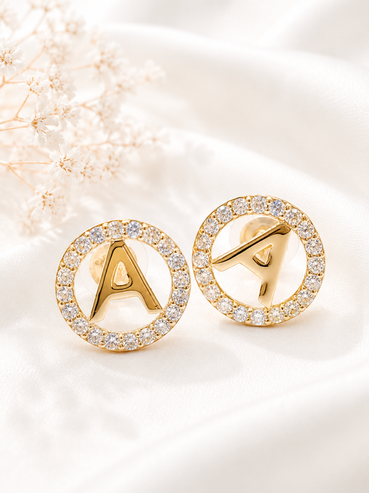NO BRAND A Initial Diamond Earrings