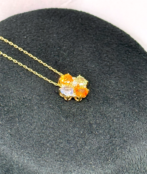 NO BRAND Clover Multicolor Sapphire & Diamond Necklace