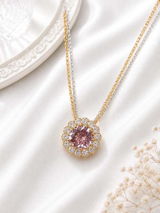NO BRAND Morganite Two-Tone Diamond Necklace
