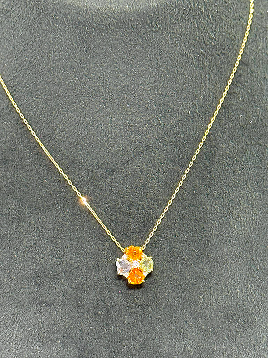 NO BRAND Clover Multicolor Sapphire & Diamond Necklace