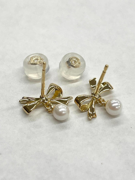 NO BRAND Ribbon Pearl Stud Earrings