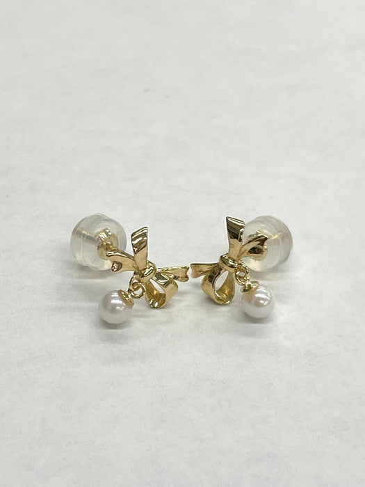 NO BRAND Ribbon Pearl Stud Earrings