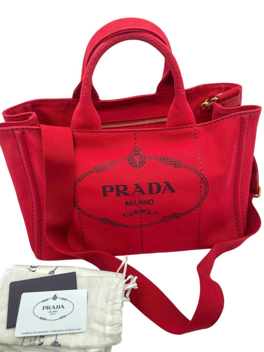 PRADA Canapa in Red Canvas 2-Way Bag