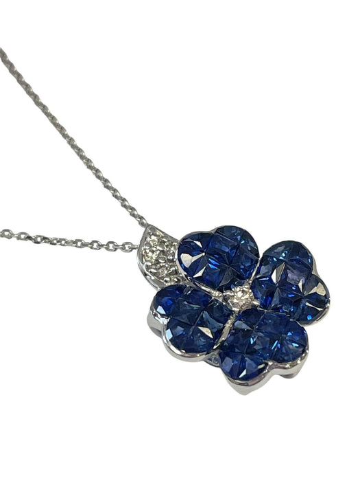 NO BRAND Clover Sapphire and Diamond Necklace