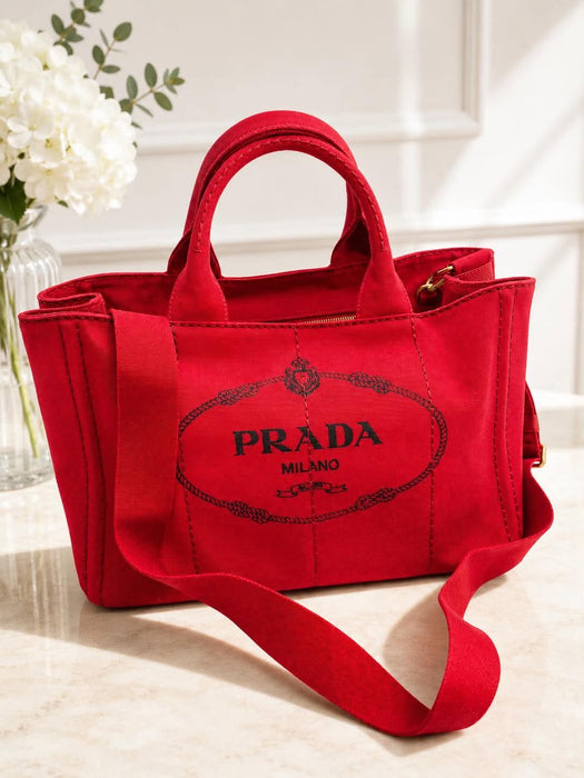 PRADA Canapa in Red Canvas 2-Way Bag