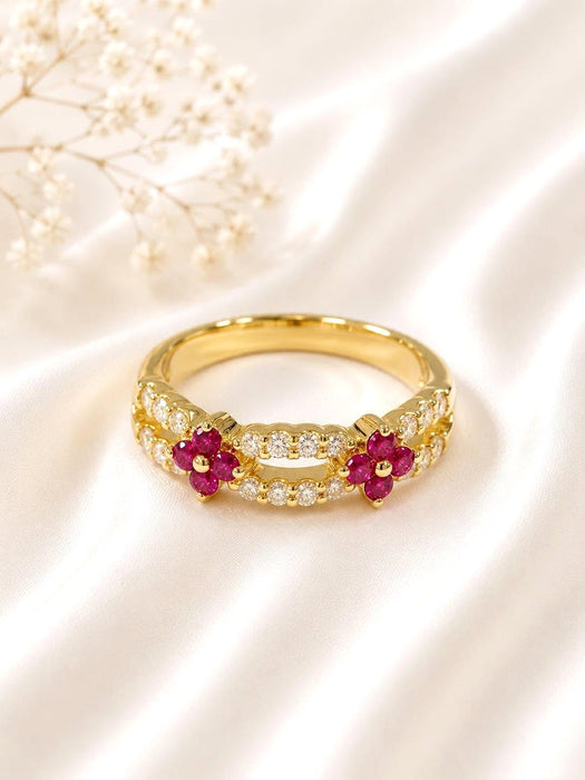 NO BRAND Ruby Clover & Diamond Ring
