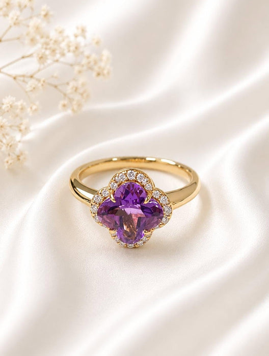 NO BRAND Amethyst Clover Diamond Ring