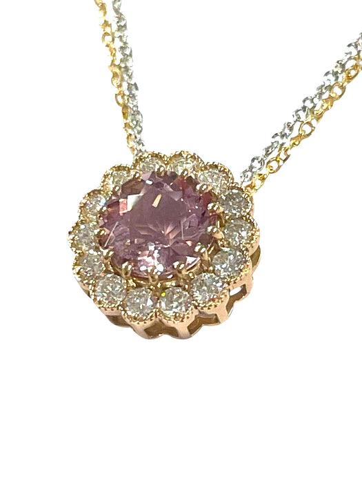 NO BRAND Morganite Two-Tone Diamond Necklace