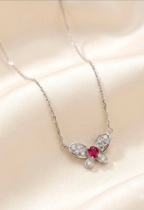 NO BRAND Ruby Butterfly Diamond Necklace