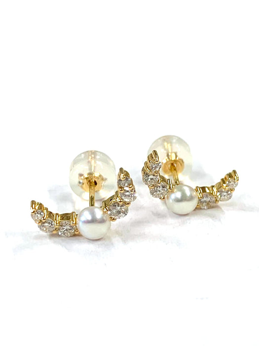 NO BRAND Pearl Crescent Diamond Stud Earrings