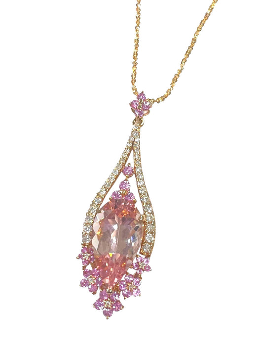 NO BRAND Morganite & Sapphire Diamond Necklace
