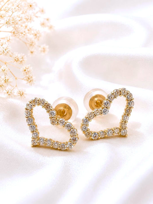 NO BRAND Open Heart Diamond Stud Earrings