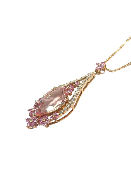 NO BRAND Morganite & Sapphire Diamond Necklace