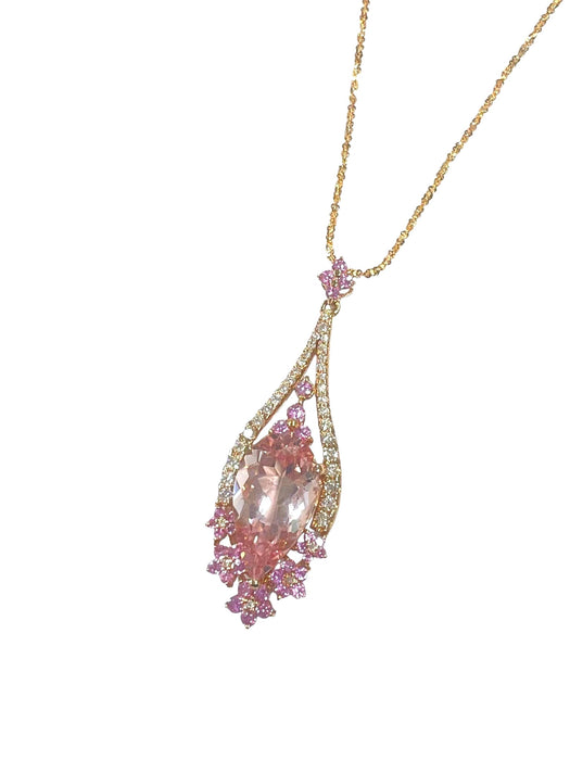 NO BRAND Morganite & Sapphire Diamond Necklace