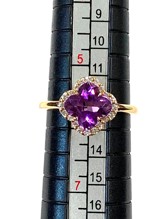 NO BRAND Amethyst Clover Diamond Ring