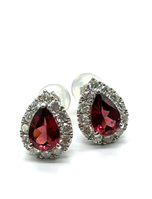 NO BRAND Pear Garnet Diamond Earrings