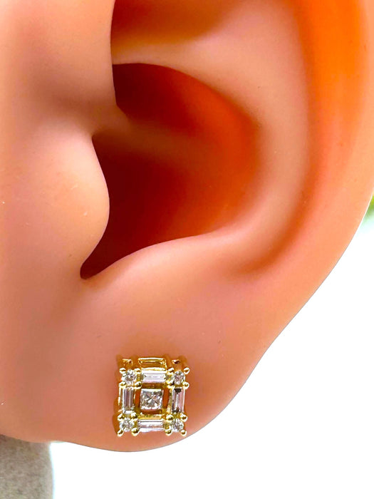 NO BRAND Square Baguette Diamond Earrings