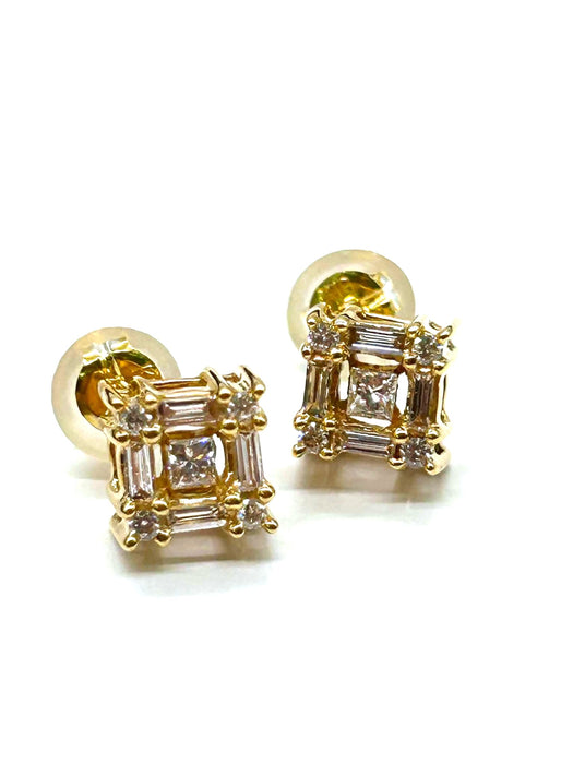 NO BRAND Square Baguette Diamond Earrings