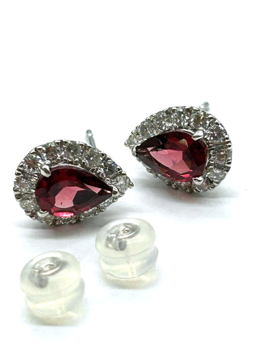NO BRAND Pear Garnet Diamond Earrings