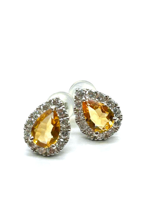 NO BRAND Pear Citrine Diamond Earrings