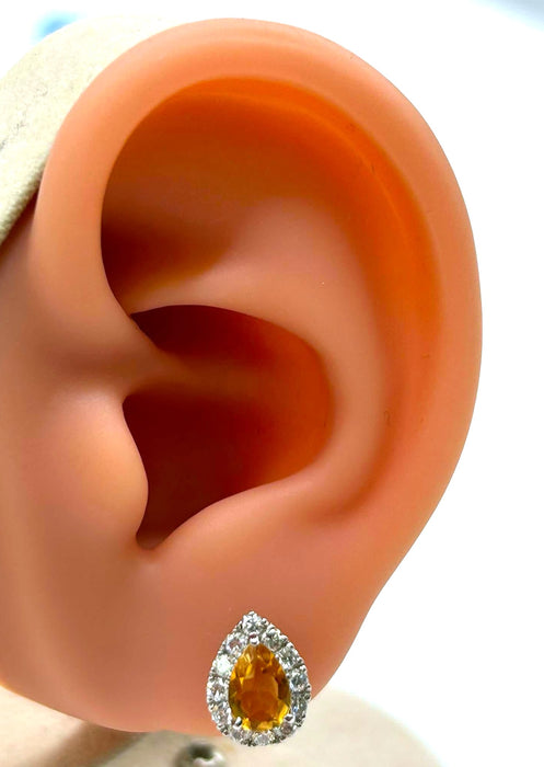 NO BRAND Pear Citrine Diamond Earrings
