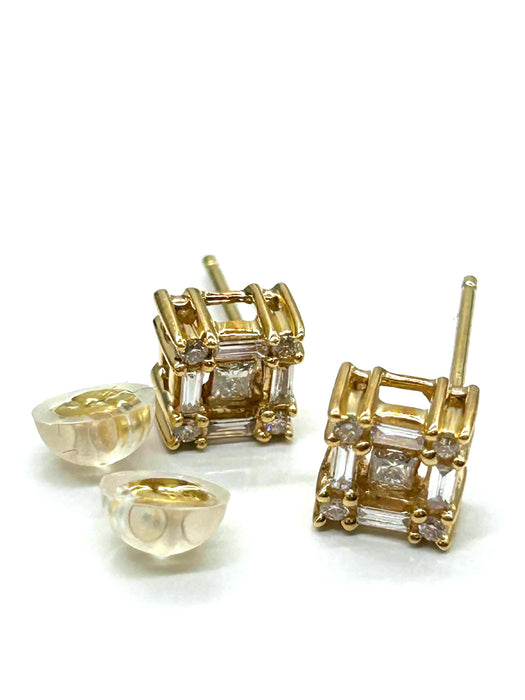 NO BRAND Square Baguette Diamond Earrings