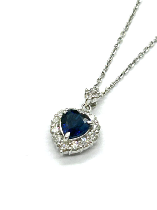 NO BRAND Heart Sapphire Diamond Necklace