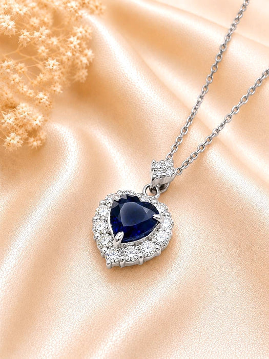 NO BRAND Heart Sapphire Diamond Necklace