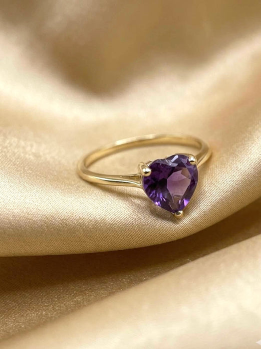 NO BRAND Amethyst Heart Ring
