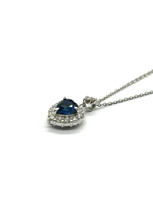 NO BRAND Heart Sapphire Diamond Necklace