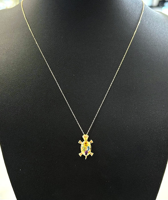 NO BRAND Multicolor Turtle Diamond Necklace