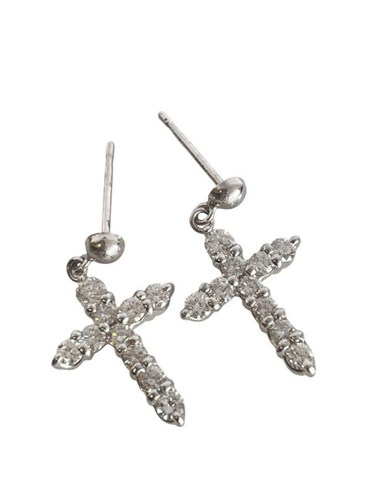 NO BRAND Cross Diamond Dangling Earrings