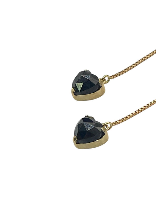 NO BRAND Heart Black Diamond Dangling Earrings