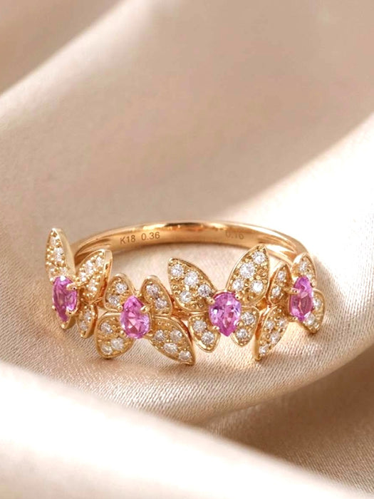 NO BRAND Pink Sapphire Butterfly Diamond Ring