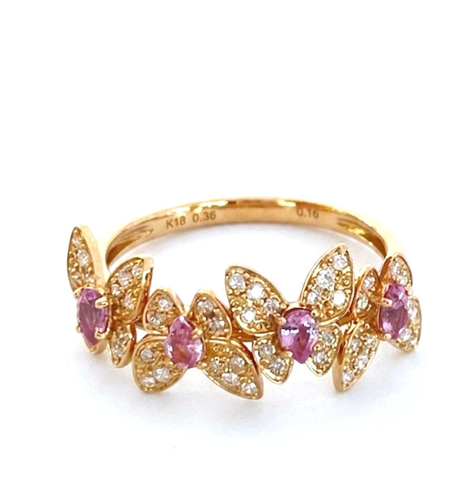 NO BRAND Pink Sapphire Butterfly Diamond Ring