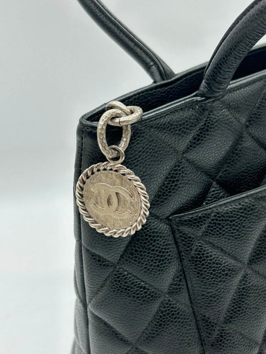 CHANEL Medallion Black Caviar Skin Handbag