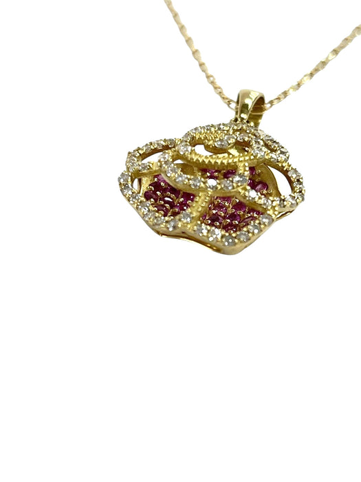 NO BRAND Camelia Pink Sapphire & Diamond Necklace