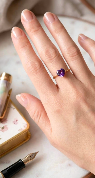 NO BRAND Amethyst Heart Ring