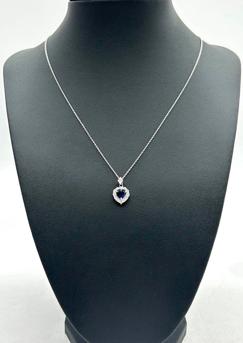 NO BRAND Heart Sapphire Diamond Necklace