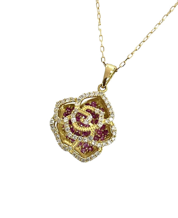 NO BRAND Camelia Pink Sapphire & Diamond Necklace